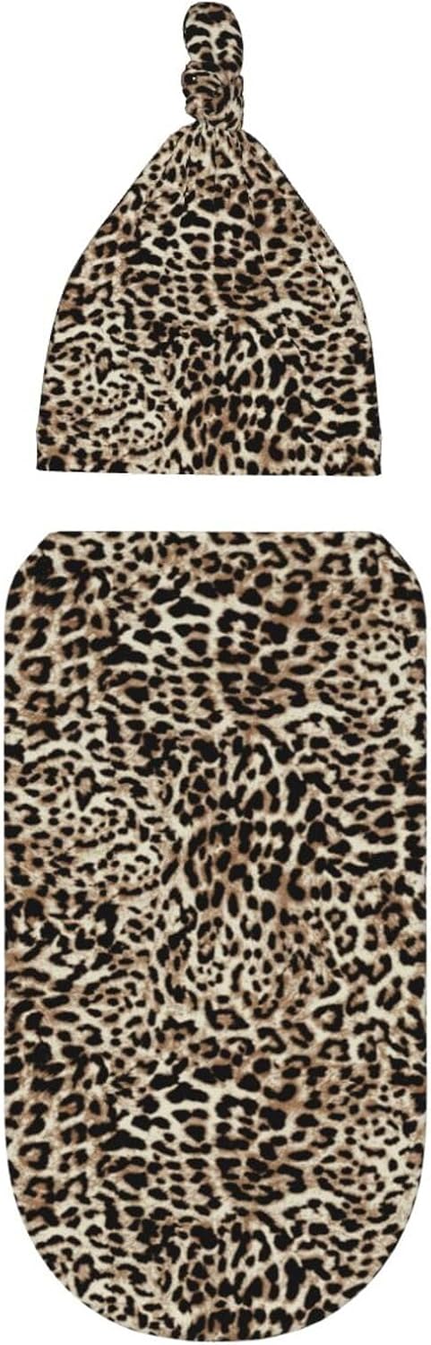Sanghing Sets Leopard Print Newborn Swaddle Blankets Cheetah Print Baby Stuff Soft Swaddling Blanket With Beanie Gifts