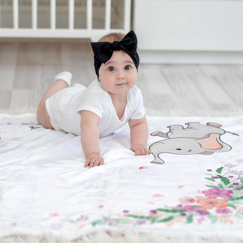 Baby Girl Milestone Blanket, Floral Elephant Design Soft Fleece Monthly Growth Blanket for Photos and Nursery Decor