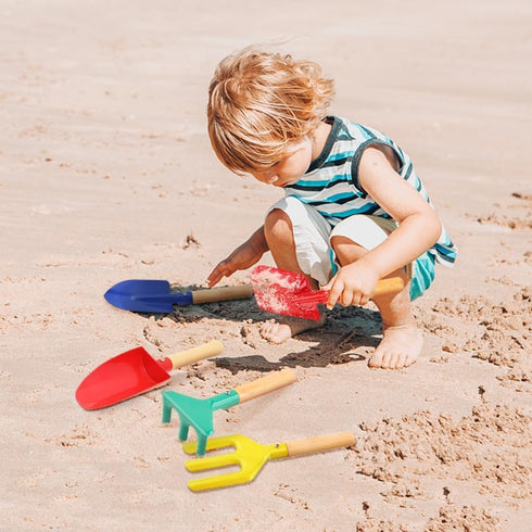 UMUACCAN 6Pcs 8'' Set, Beach Toys for Kids, Kids Gardening Tools Sand Toys Metal Garden Tools with Sturdy Wooden