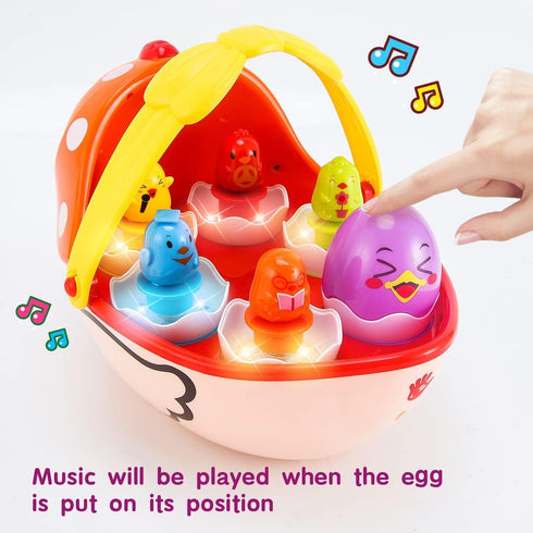 Baby Easter Egg Toy Basket with 6PCS Matching Musical Eggs | Easter Basket Ideas for 1-5 Year Old Boys & Girls