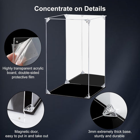 (10x10x15.7 inch; 25x25x40 cm) Acrylic Display Case for Collectibles Assemble Clear Acrylic Display Box with Mirrored