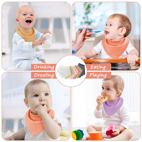 Muslin Baby Drooling Bibs, 10PCS Bandana Drool Bibs, Snap Muslin Cotton for Girls, Boys, Strong Water Absorption