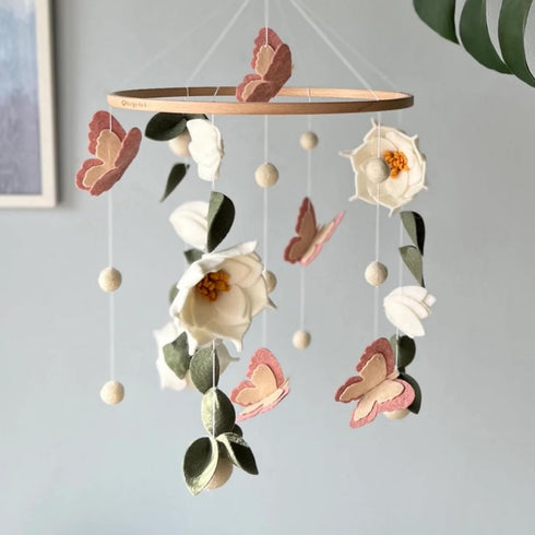 SWECOMZE Floral Baby Mobile Nursery Decor Felt Flowers Butterflies Baby Mobile for Crib Boys Girls Boho Style Neutral