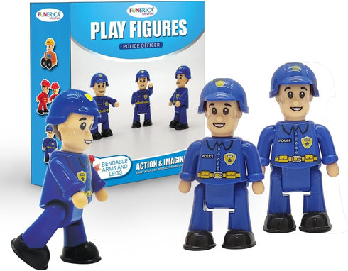 FUNERICA Toy Police Officer Set - 3 Pcs Detailed Little People Police Action Figures for Toddlers and Kids