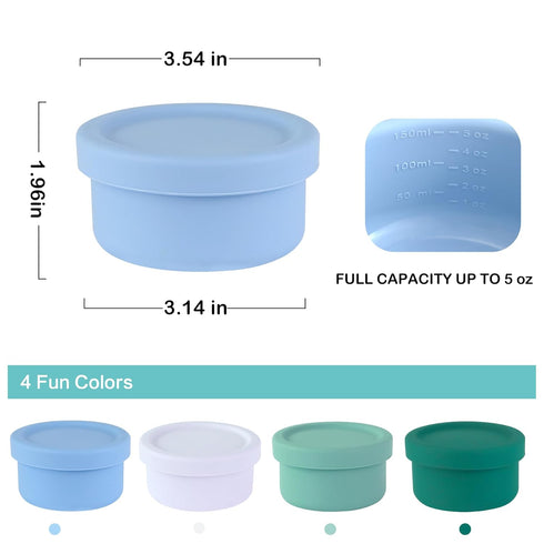 Set of 4 100% Silicone Baby Food Storage Containers, 5 oz Leak Proof Snack Containers with Airtight Lids