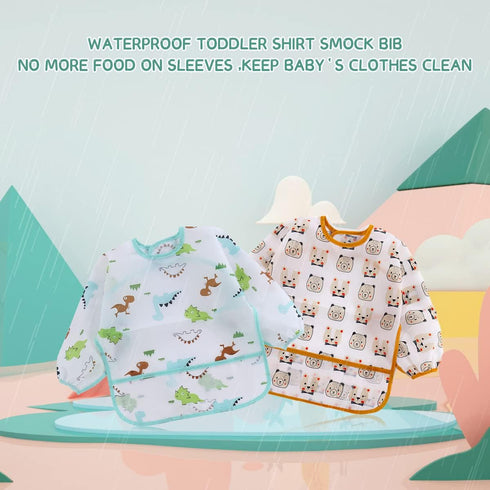 5 Pcs Waterproof Long Sleeved Baby Toddler Bibs for 3-24 Months