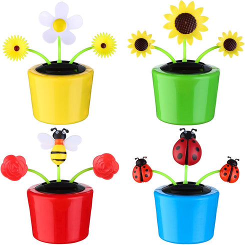 4 Solar Dancing Bee Toy, Solar Powered Dancing Sun Flower in Colorful Pots, Animated Bobblehead Dancer
