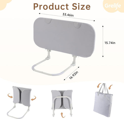 33" Grelife Portable Travel Bed Rail for Toddlers (Compact), Fast Install, Adjustable Height, Tall Toddler Bed Rails