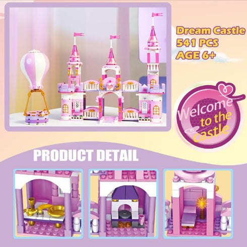 541 6-12 Princess Castle Girls Building Blocks Toys Pieces Multi Shaped Castle Hot Air Balloon Toys for Girls