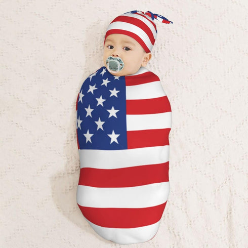 Sets American Flag Newborn Swaddle Blankets Hat Soft Baby Receiving Blanket Swaddle Sack for Baby Shower Infant Boy