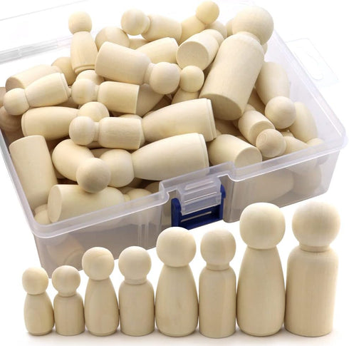 50 Pieces Unfinished Wooden Peg Dolls - Decorative Wooden Puppets for DIY Crafts and Home Decorations