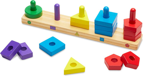 Melissa & Doug Stack and Sort Board - Wooden Educational Toy for age 2+ with 15 Solid Wood Pieces