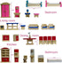 5 Sets, 1:12 35 Seanmi Wooden Dollhouse Furniture - Scale Doll House Furnishings, Pieces of Dollhouse Accessories