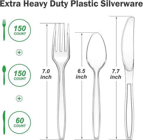 Triplenet Pricing Set, 360 Count, Disposable Clear Plastic Silverware BPA-Free Heavy Duty