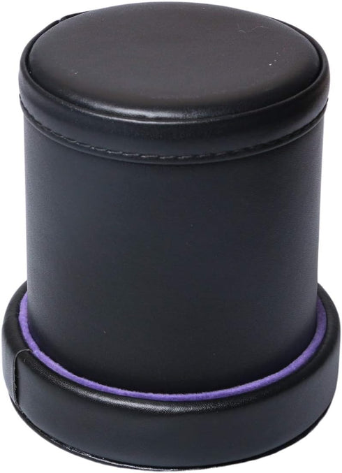 PU Leather Dice Cup with Lid, Purple Velvet Interior Quiet Shaker Cup Including 6 Purple Translucent Dice