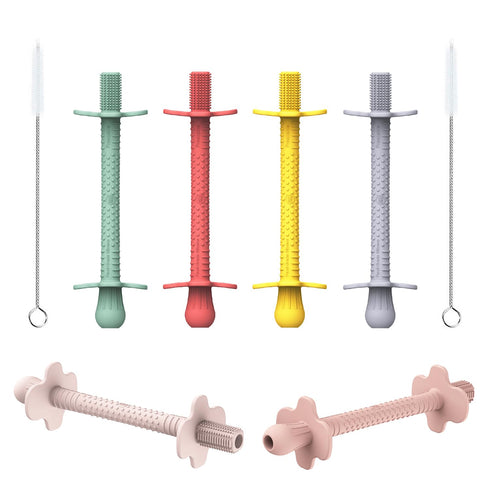 6-Pack 6-12 Silicone Teething Tubes for Babies Months, BPA-Free Non-Choking Teether Sticks Toys, Teething Relief Chew