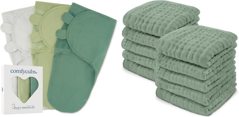 Comfy Cubs Swaddle Blankets and Baby Washcloths Bundled