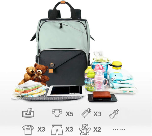 Backpack,Large Pack Black(US7340-GB) Hap Tim Diaper Bag Capacity Travel Back Maternity Baby Nappy Changing Bags, Double