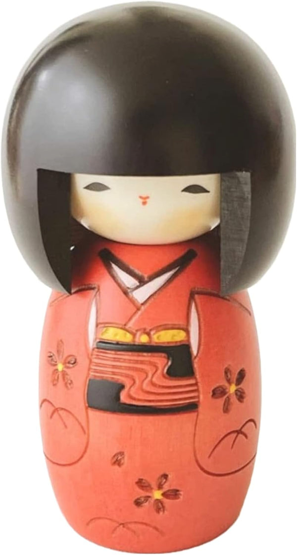 Usaburo Sosaku Kokeshi Doll - Osanago Red Color, Small Size, Made in Japan