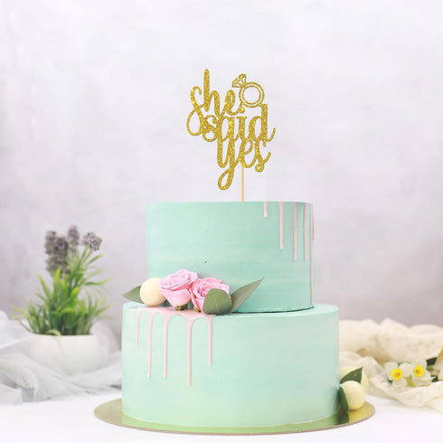 Gold Glitter She Said Yes Cake Topper for Engagement, Bridal Shower, Wedding Shower, Proposal, Bachelorette Party