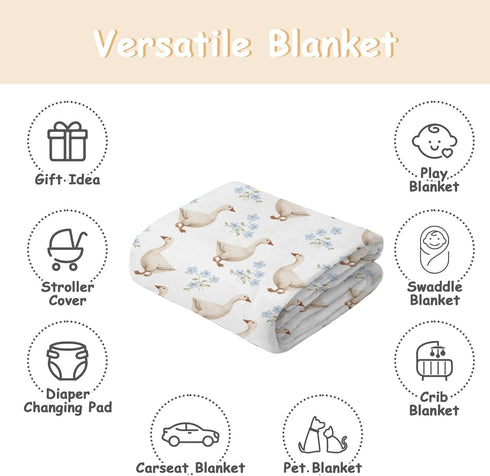 Cstdyfrv 60x80in Vintage Geese Boho Floral Baby Blankets for Boys Girls Cute Duck Wildflowers Infant Toddler Blankets