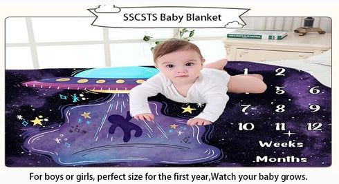 60x40in 48x40in) UFO Baby Monthly Milestone Blanket, Soft Flannel, Alien Round Spaceship, Newborn Mom Gifts, Baby