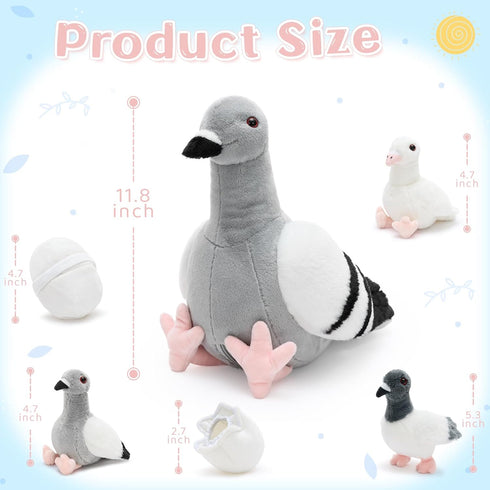 Set, Tezituor Easter Pigeon Stuffed Animal Cuddly Realistic Pigeon Plush Toy,Soft Dove Life-Like Bird Animal Plushie