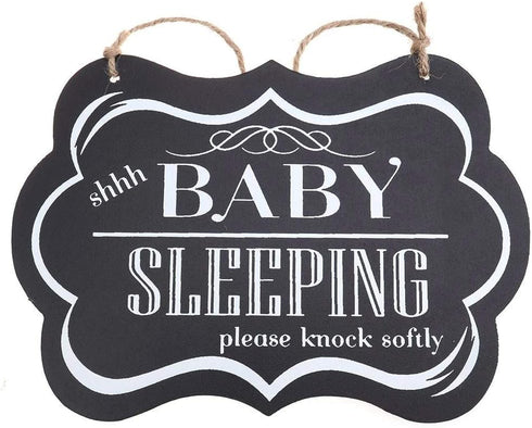 WINOMO Baby Sleeping Sign, "Shhh BABY SLEEPING" Please Knock Softly, Wood Decorative Nursery Hanging Plaque