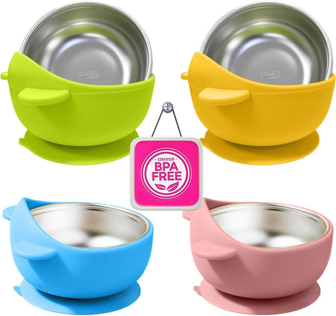 Bantroplis Stainless Steel Baby Bowls with Suction, 2-in-1 Toddler Feeding Set SUS304 Non-Toxic