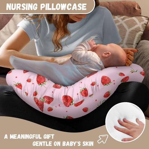Daulesho Pink Strawberry Newborn U-Shaped Breastfeeding Pillowcase Watercolor Strawberries Nursing Pillow Covers