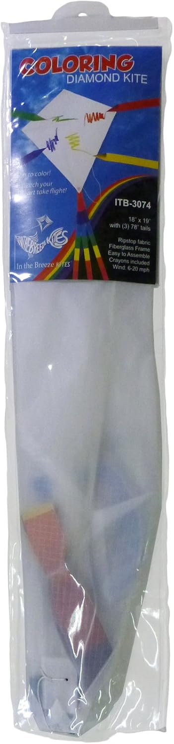 In the Breeze Coloring Diamond 20 Inch Kite, Single Line, Ripstop Fabric, Includes Crayons, Kite Line & Bag