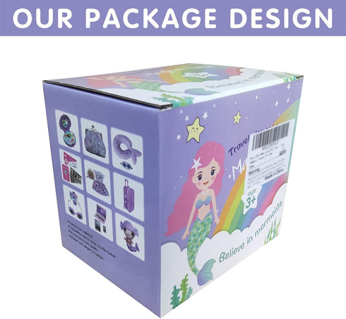 Srua Don 18 Inch Set, 18inch Doll Suitcase Travel Luggage Play Mermaid Theme Travel Carrier Storage Accessories