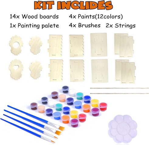 hapray 2 Pack Bird House Kit, DIY Wooden Crafts for Children to Build and Paint
