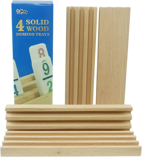 Set 4, PUREPLAY Wooden Domino Trays of Wooden Domino Trays Holders for Domino Tiles,Domino Games,Mexcian