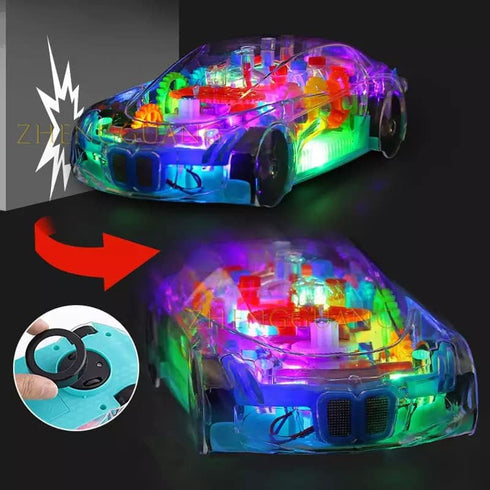 Light Up Transparent Car Toy - Interactive Electric Car Toy for Kids with Music, LED, and Colorful Moving Gears