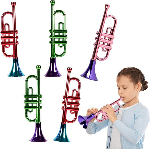 ArtCreativity 13 Inch Metallic Trumpets, Set of 5, Fun Plastic Musical Instruments