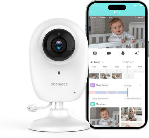 ebemate Smart Video Baby Monitor with 1080P Camera,No Glow Night Vision,1500Ft Long Range,Baby