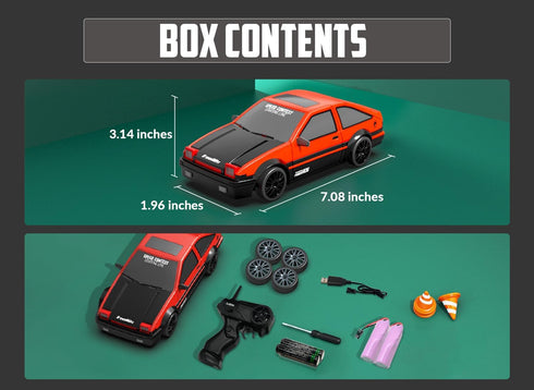 1:24 10MPH 4WD 2 RACENT Scale RC Drift Car, Remote Control Car with LED Light, Racing and Drifting Wheels, Rechargeable