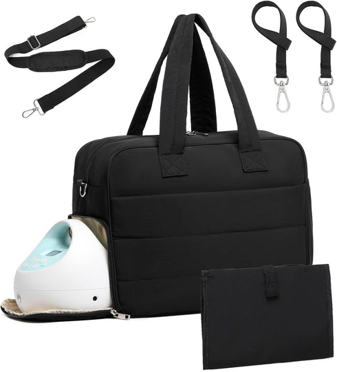 Diaper Bag with Breast Pump Laptop Compartment, Puffer Quilted Tote Bag with
