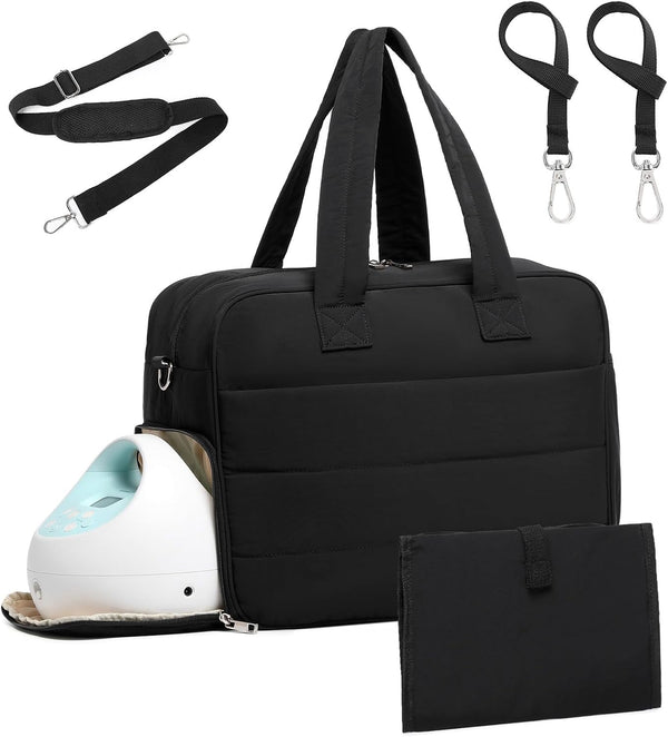 Diaper Bag with Breast Pump Laptop Compartment, Puffer Quilted Tote Bag with