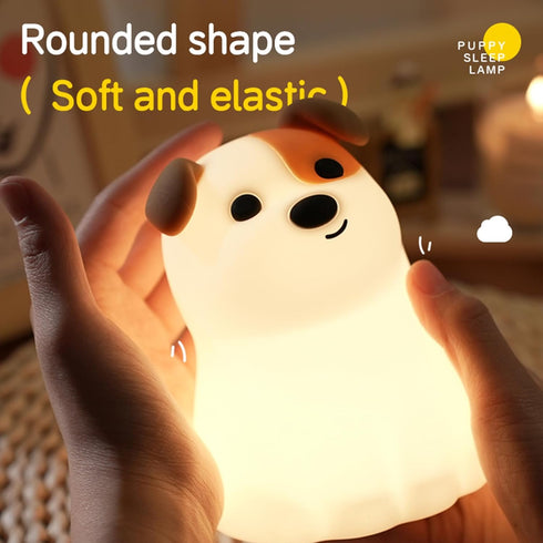 Dog Night Light with Timer - Warm Light Touch Control Bedside Lamp, Squishy Soft Silicone Cute Puppy Nightlight