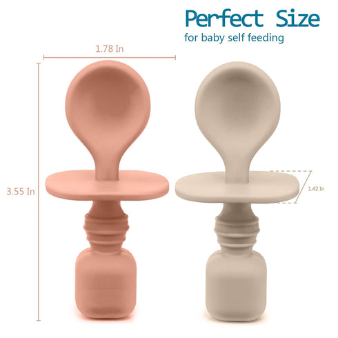 Silicone Baby Spoons for Baby Led Weaning 2-Pack, Gum Friendly BPA Free Feeding Spoon Set (Sunrise/French Beige)