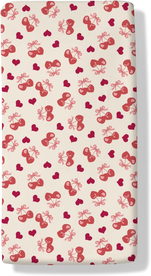 Cstdyfrv Valentine's Day Cherry Baby Boys Girls Crib Sheets Pink Cherry Bows Love