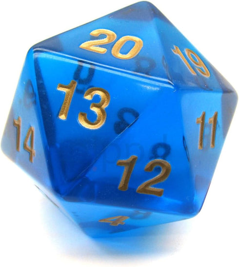 Koplow Games Countdown D20 Jumbo Dice, Transparent Sapphire/Gold, 55mm