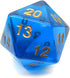 Koplow Games Countdown D20 Jumbo Dice, Transparent Sapphire/Gold, 55mm