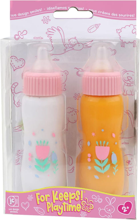 2+ JC Toys Deluxe Disappearing Magic Bottles | Fits All Dolls | Milk and Juice | Flower Theme | Ages , Pink