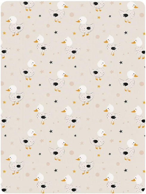 miaozhen 1 Pack 52x28 Cotton Crib Sheets for Baby Boys Girls Soft Breathable Cute Animal Mallard Duck Star Offwhite