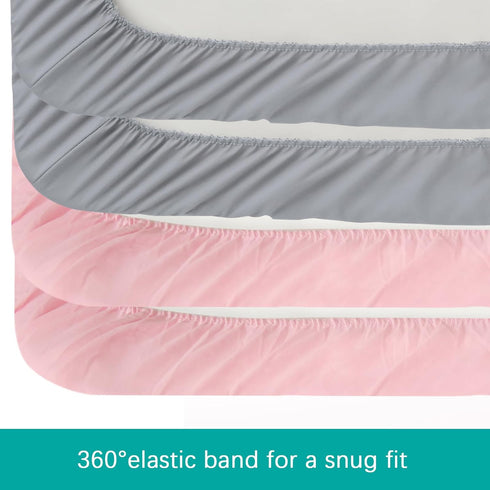4-Pack Soft Microfiber Crib Sheets for Boys and Girls - Grey and Pink