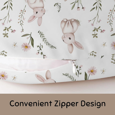 Wicbfdfv Cute Bunny Daisy Floral Nursing Pillow Cover Ultra-Soft Comfortable for Baby Girls Boys Rabbits Wildflowers