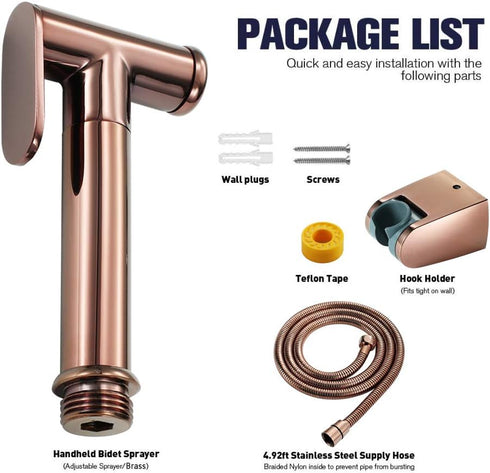 FINLIX Set Handheld Bidet Sprayer for Toilet Cloth Diaper Sprayer Brass Rose Gold Portable Cloth Diaper Wash Shower